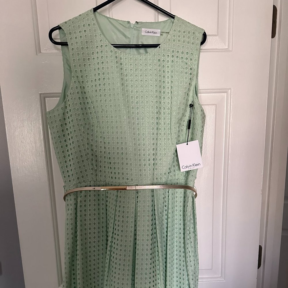 NWT Size 14 Green Eyelet Calvin Klein Dress